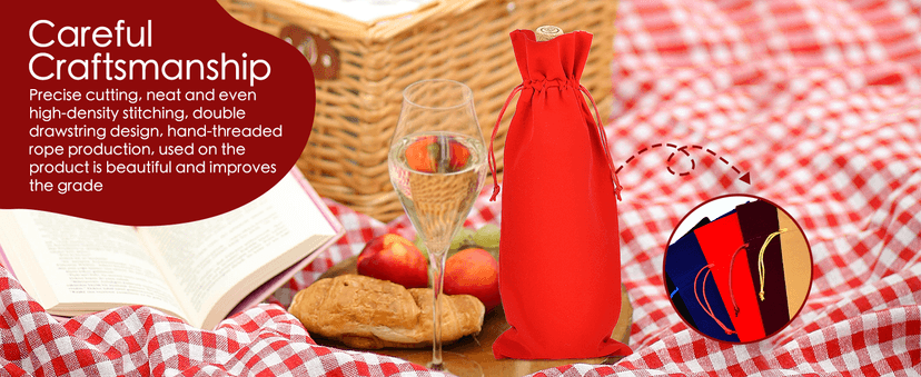 BOOPANREE 4 Pcs velvet wine bags, Wine Champagne Gift Bag With Drawstring,red Wine Drawstring Bottle Bags cloth for housewarming/party/birthday/wedding/bottle decoration bag (Wines Red)