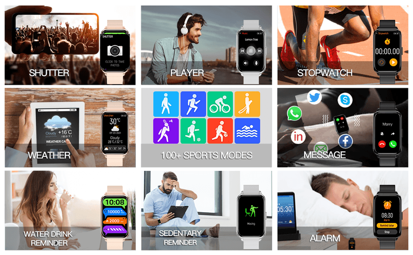 Smart Watch Fitness Tracker Make/Answer calls for Women Men with Heart Rate Blood Oxygen Sleep Monitor Sports Modes Step Calorie Counter IP68 Waterproof for Android Phones iPhone (Rectangle, Black)