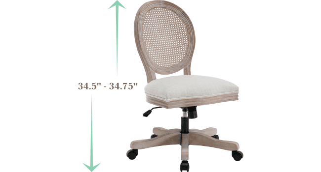 LukeAlon Vintage Linen 360° Swivel Chair, Beige Adjustable Height Task Chair, Armless Wood Frame, Round Back & Wheels for Home Office Study