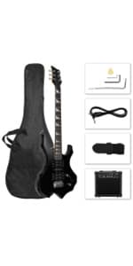 Ktaxon 5 String Electric Bass Guitar, Full Size Standard Right Handed Rosewood Fretboard Bass Kit with Gig Bag Strap Cable Wrench Tool (Yellow)