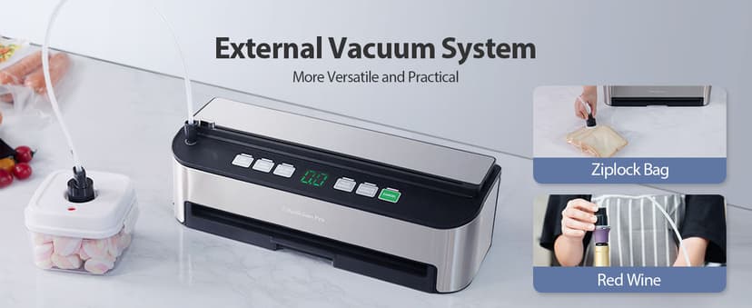 PressFree TRUE-Auto Vacuum Sealer Machine, Beelicious 85KPA Fully Automatic 8-IN-1 Food Sealer with Bags Storage, Build-in Cutter, Moist Mode and Air Suction Hose |Sous Vide | Digital Countdown