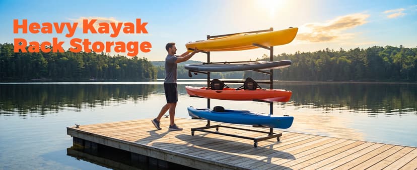 Kayak Storage Rack with Wheel, Adjustable Kayak Racks, Carbon Steel Water Sport Watercraft Storage Rack for Canoes or Surfboards