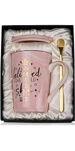 Unique Marble Gold Print Coffee Cup with Lid, Spoon, Greeting Card, Happy Moms Mothers Day Gifts Idea, Luxury Gift Boxed Set Birthday Gifts for Mom from Daughter Son, 14oz Funny Best Mom Mug, Pink B09Z7KFN1Y