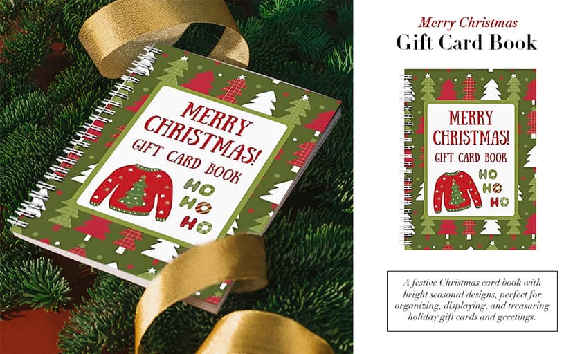 Merry Christmas! Gift Card Book, 5x7 Color Spiral-Bound Merry Christmas Card Book, Christma Gift Cards Books Holder, DIY Personalized Xmas Gifts for Family, Friends, Students (1pc)