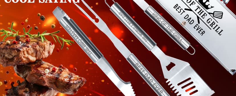 Bonsai Tree Christmas Dad Gifts, Birthday Gifts from Daughter, Best Dad Ever Gift for Christmas - Xmas Cool Grilling Bbq Present for Father from Son - Daddy Stainless Steel Metal Tool Heavy Duty Set 4