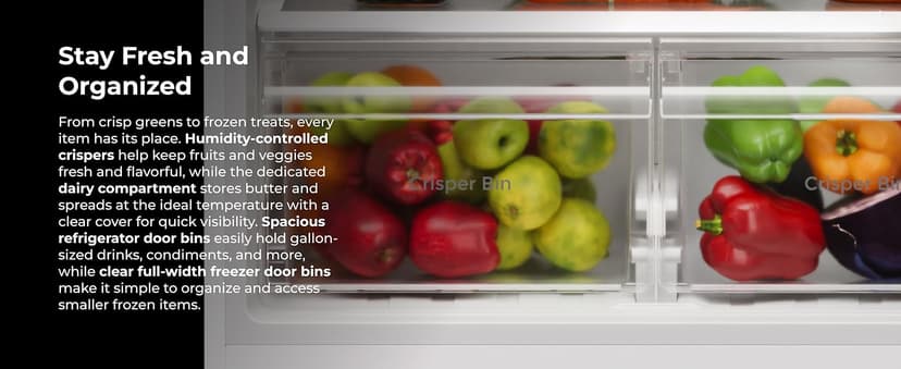 Kenmore 33" Top Mount Refrigerator with Freezer - Adjustable Shelving, Humidity-Controlled Crispers, Optional Ice Maker, LED Lighting, ENERGY STAR Certified, 25 cu. ft. Capacity - Black