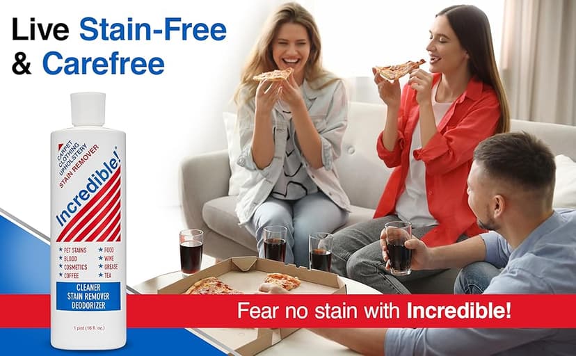 INCREDIBLE! Stain Remover - Instant Spot Remover For New and Old Stains - Blood, Red Wine, Coffee, Urine, Cosmetics, Pet Stains and Odor Eliminator - Carpets, Mattress, Laundry, 16.oz (2 Pack)