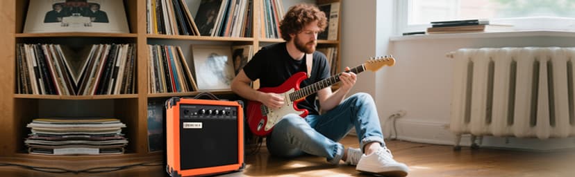 Demusea Electric Guitar Amplifier 20w Guitar Amp Practice Small Portable Travel Mini with Headphone Jack Aux Distortion Gain Treble Bass Volume Jack with 3 Meters Cable Audio Adapter Guitar Picks