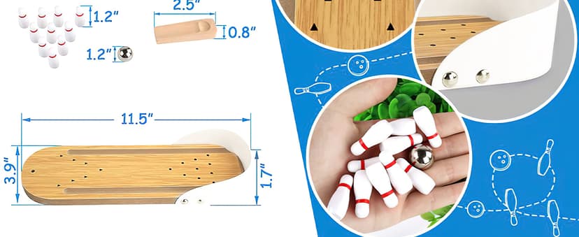 3 otters Mini Bowling Game Set for Kids & Adults, Indoor Wooden Tabletop Bowling Game Board Games for Multiple Players, Desk Toys Gag Gifts, Shooting Games for Office Stress Relief