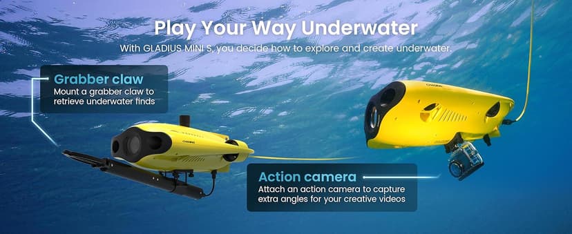 Chasing Gladius MINI S Upgraded Professional Underwater Drone Set, with 4k Resolution + EIS Anti-Shake Camera, Remote Control and App Remote Control, Support Multiple Mounts