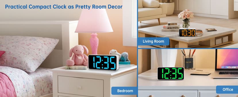 DreamSky Super Loud Alarm Clock for Heavy Sleepers - RGB Small Digital Clock for Kids Bedroom Bedside Nightstand, Electric Desk Clock with Large Number, Dimmer, Adjustable Volume, USB-C Powered