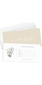 Blank Gift Certificates with Envelopes, 3.5" x 7.25" Blank Gift Certificates for Business, Christmas Gifts, Salon, Spa, Birthday, Mother’s Day or Holiday Gifting, 25 Custom Cards (Gold)