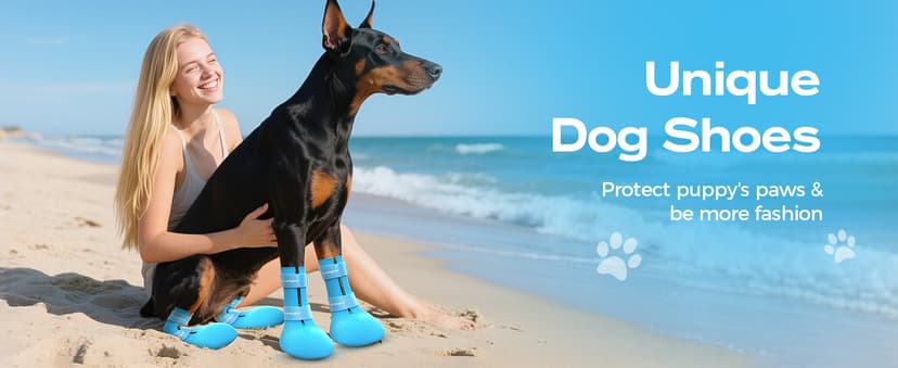 Fdceligoo Rubber Dog Boots, Durable Paw Protectors with Adjustable Straps & Non-Slip Sole, Waterproof Dog Shoes for Hot Pavement, Easy On & Off Silicone Booties (Blue, S, Only Suit for Small Dogs)