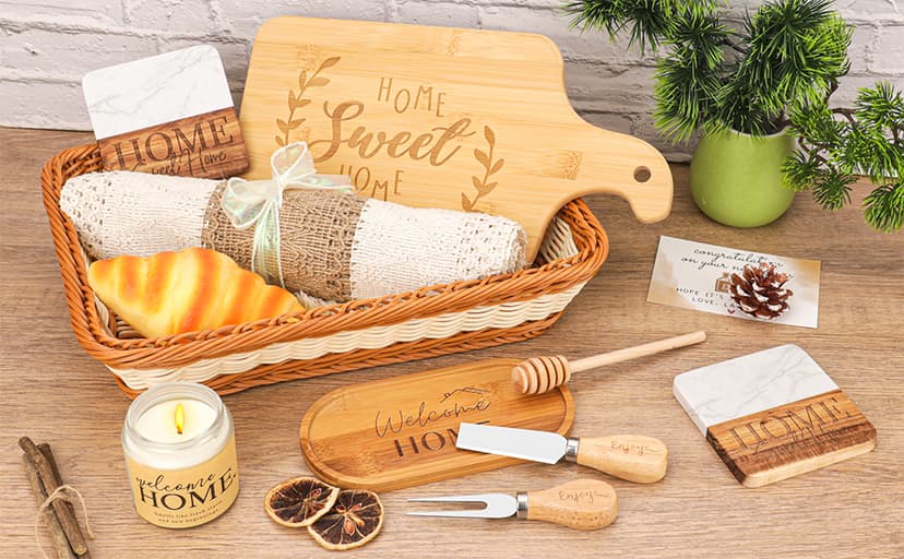 House Warming Gifts New Home,New Home Gift Ideas,Realtors Closing Gifts for Home Buyers,Woven Basket Serving Board Table Runner Gifts for Couples Women Men B0DG54VV5R