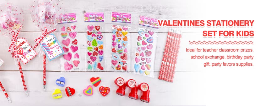 Valentines Day Gifts for Kids - 24 Pack Giant Lollipop-Shaped Stationery Set with Valentine's Cards Pencils Stickers Erasers Stampers Sharpener for Classroom Exchange School Boys Girls Party Favors