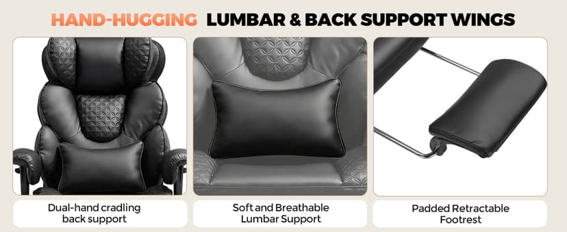 COMHOMA Big and Tall Office Chair with Upgrade Footrest, Heavy Duty Gaming Chair High Back Executive Chair with Spring Lumbar Support for Lower Back Pain Relief, 150°Reclining Adjustable Armrests
