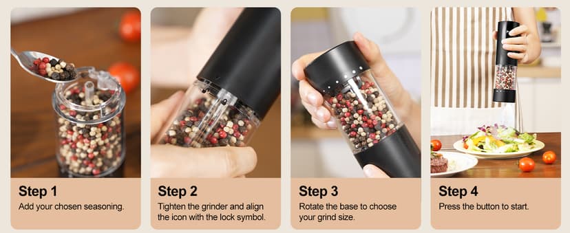 Electric Salt and Pepper Grinder Set - Rechargeable Automatic Salt and Pepper Shakers, Kitchen Appliances with External Adjustable Coarseness, Larger Hopper for Cooking, Home Gifts(2 Pack,Black/White) B0FJQ6SLKC