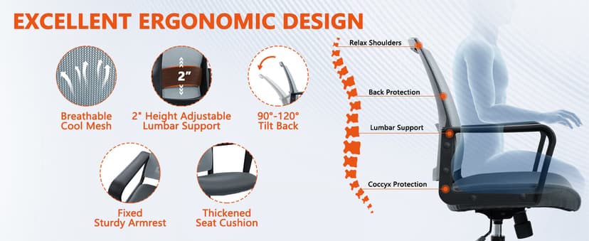 CLATINA Ergonomic Rolling Mesh Desk Chair with Executive Lumbar Support and Adjustable Swivel Design for Home Office Computer Black 8 Pack