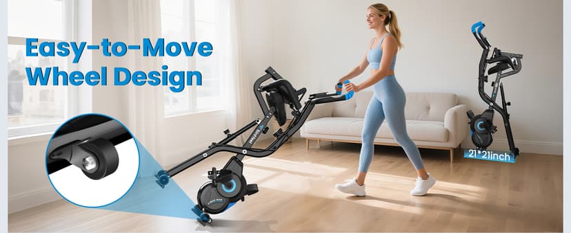 Foldable Exercise Bike, Multifunctional Indoor Stationary Bikes for Home with 8-Level Magnetic Resistance, Quiet Workout Bike with Arm Resistance Bands, LCD Monitor, 300LBS Capacity