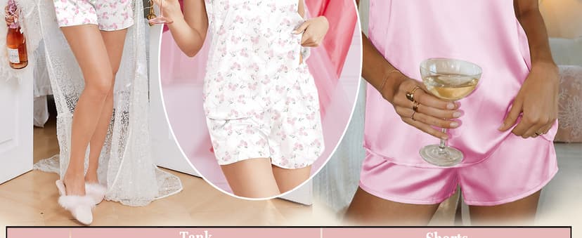 Cute Bridal Pjs, 2 Piece Cami and Shorts Sleepwear for Wedding Day, Bridal Shower, Bachelorette Party, Honeymoon Gifts Ekouaer Womens Silk Pajama Set Bow Tie Knot Tank Top Satin Pjs Sets XS-3XL B0G5PHTL86