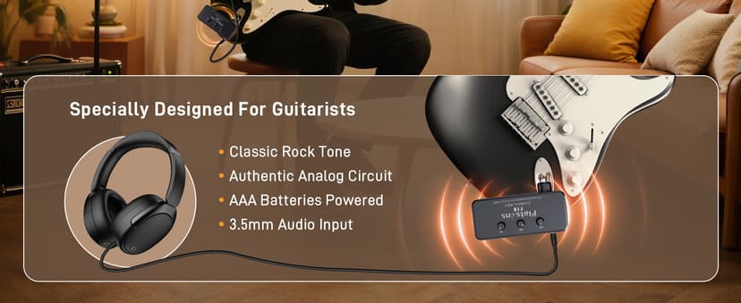 Flatsons F1R Mini Guitar Headphone Amp, Distortion Timbre Electric Guitar Headphone Amplifier with 3.5mm Earbud/AUX Jack, Classic Rock Tone Portable Amp for Silent Practice Indoor Travel Night