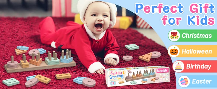 Toddler Toys 1-2 2-3, Shape Sorter, Wooden Block, Learning Educational Sensory Stacking Toy, Toddler Puzzles, Birthday Gifts kecristv Montessori Toys for 1 2 Year Old Girl and Boy Birthday Gifts B0DGLCPPF4