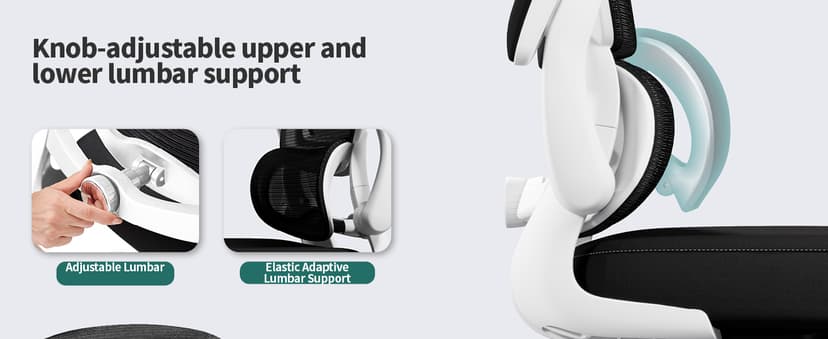 TRALT Office Chair - Ergonomic Desk Chair with Adjustable Lumbar Support, Mesh Computer Chair, Executive Chairs for Home Office Comfortable Lumbar Support (White+Black)
