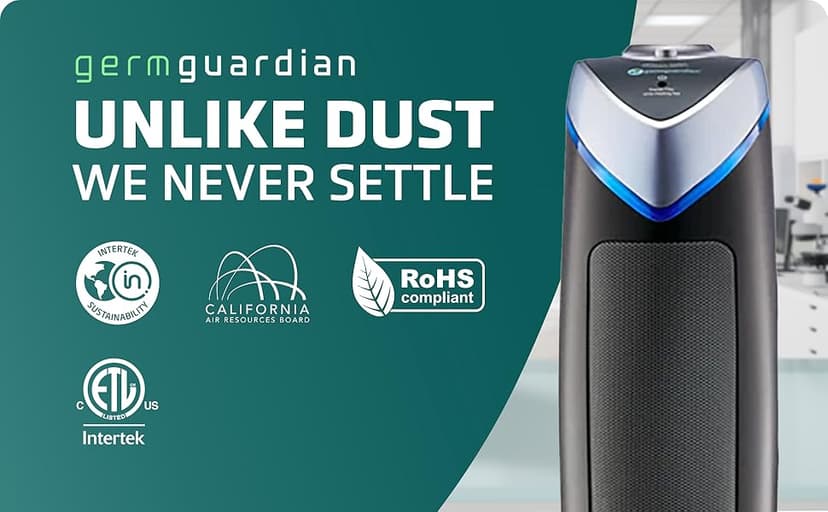 GermGuardian 4-In-1 HEPA Air Purifier for Home, Large Rooms Up To 743 Sq. Ft. with HEPA Air Filter, UV-C Light & Odor Reduction, AC4825E, 22" Tower, Gray