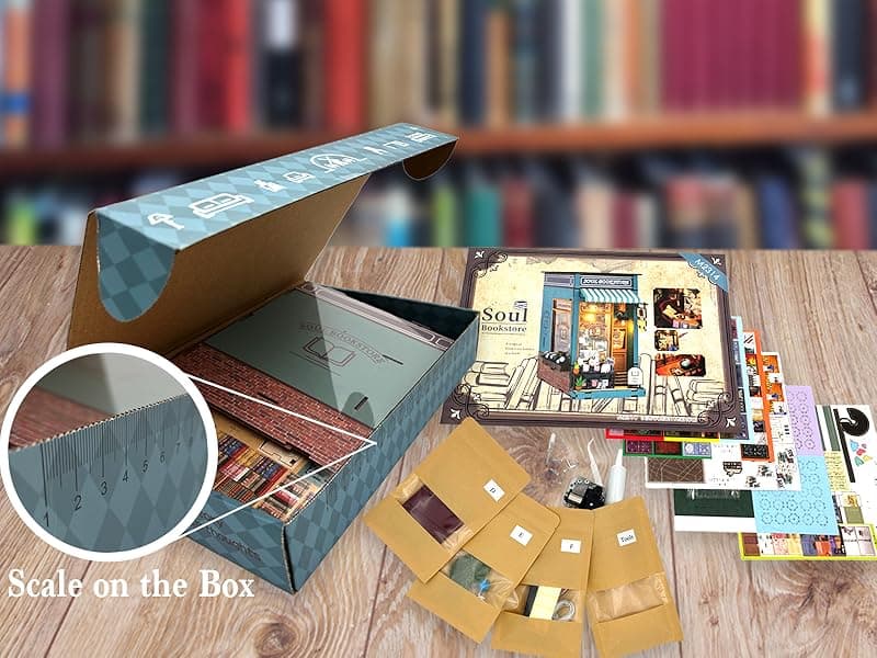 DIY Book Nook Kit with Music Box, Wooden 3D Puzzle Dollhouse with LED, Miniature House Kit Bookends for Adult and Teen, Bookshelf Decor, Creative Gift for Friends and Family. Soul Bookstore