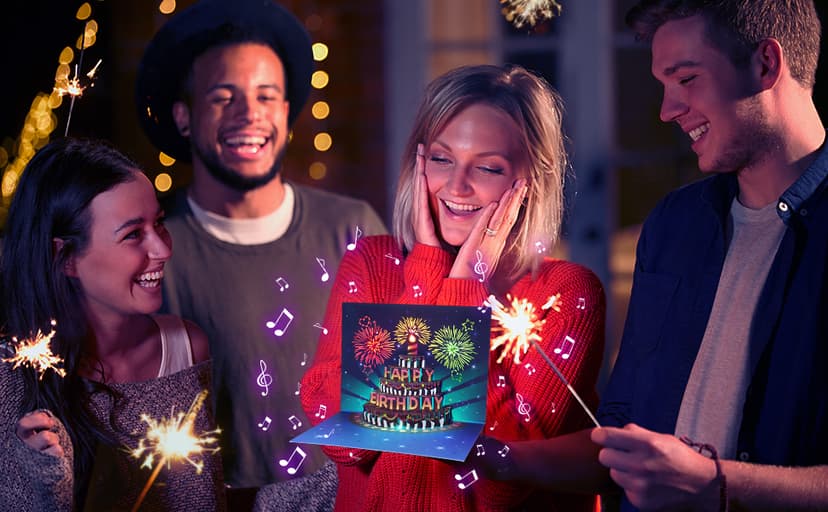 INPHER Birthday Cards Fireworks Pop Up Cake Light and Music Happy Birthday Gifts Decorations for Women, Men, Mom, Grandma