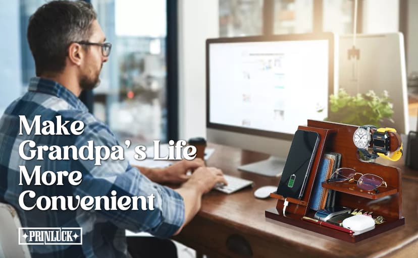 Grandpa Gifts, Fathers Day Grandpa Gifts, Wood Phone Docking Station, Fathers Day Birthday Christmas Stocking Stuffers from Grandkids, Nightstand Organizer