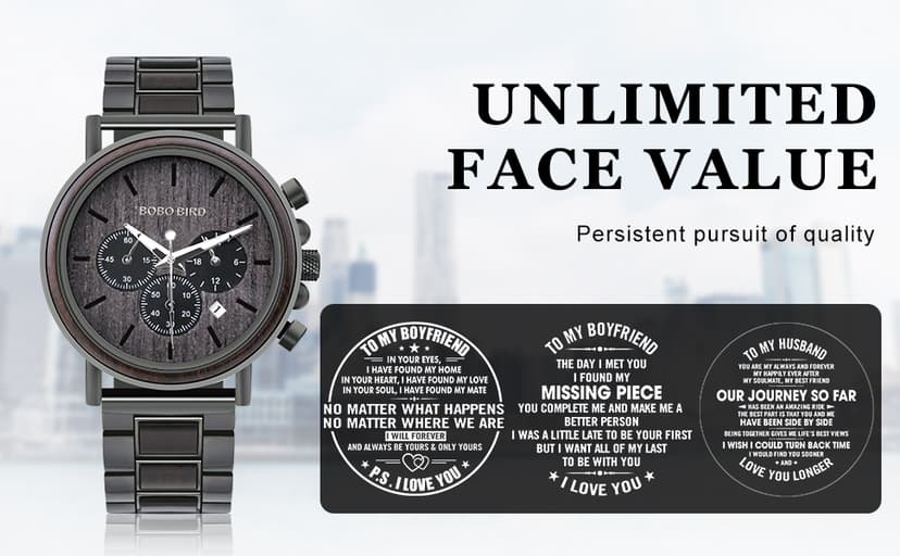 2win Engraved Wooden Watch for Boyfriend My Man Fiancé Husband Customized Personalized Wood Watches for Men Birthday Anniversary Personalized Watch