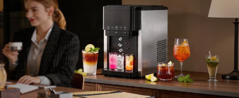 3-in-1 Water Dispenser with Ice Maker,Countertop Nugget Ice Machine with Bullet & Crushed Ice,44Lbs/24H,12 Ice Cube/6Min, Self-Cleaning, 4Lbs Storage, Home, Kitchen,RV (Silver) (Silver)