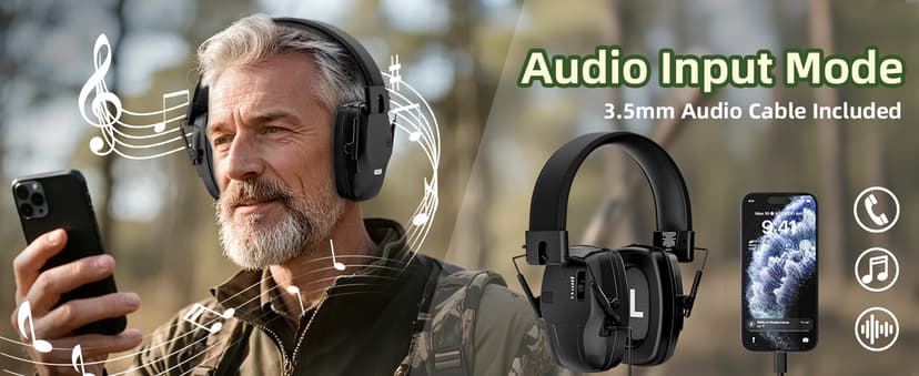 Rechargeable Shooting Protection Earmuffs with 4X Sound Amplification, Automatic Noise Cancelling Headphones Electronic Ear Muffs Music Volume Adjustable Folding for Hunting Racing Mowing