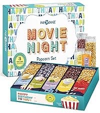 Pop n' Dulge Popcorn Movie Night Supplies 16 pcs Gift Set, 5 Gourmet Popcorn Kernels, 5 Seasoning Variety Packs Non-GMO Kosher Snacks, Great Housewarming Family Date Night Gifts Basket Ideas For Him Her