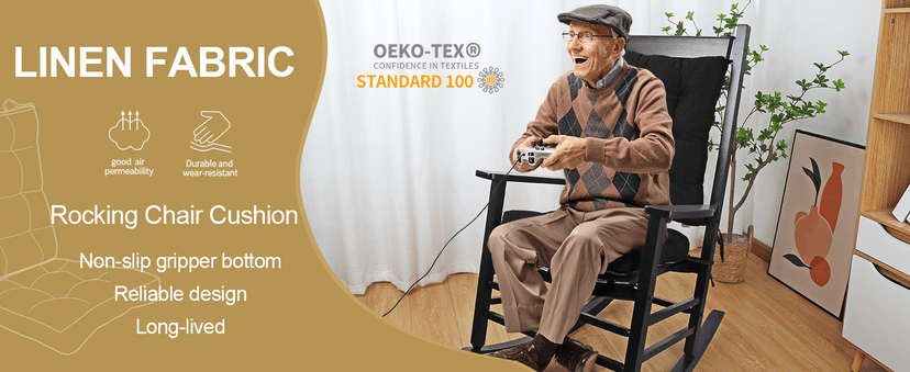 BUYUE Chair Cushion Set for Rocking Chair, Back Pillow & Seat Cushion with Ties, Original Woven Fabric Non-Slip Chair Pads for Elderly Sitting, Brown