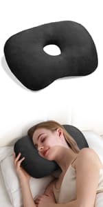 Swaycy Ear Piercing Pillow with an Hole for CNH and Ear Pain Inflammation Pressure Sores for Side Sleepers, Cotton and Polyester Side Sleeper Pillow, Washable and Adjustable Ear Guard Pillow, Gray