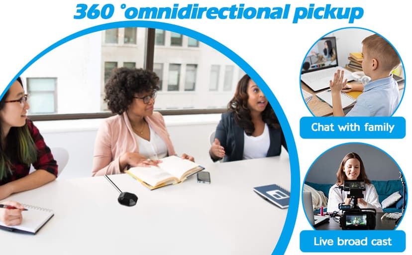 360° Conference USB Microphone for Desktop No Speaker, USB Computer PC Mic, Noise-Canceling Technology, Recording, Skype, Online Class, Court Reporter, Plug & Play, Compatible with Windows & MacOS
