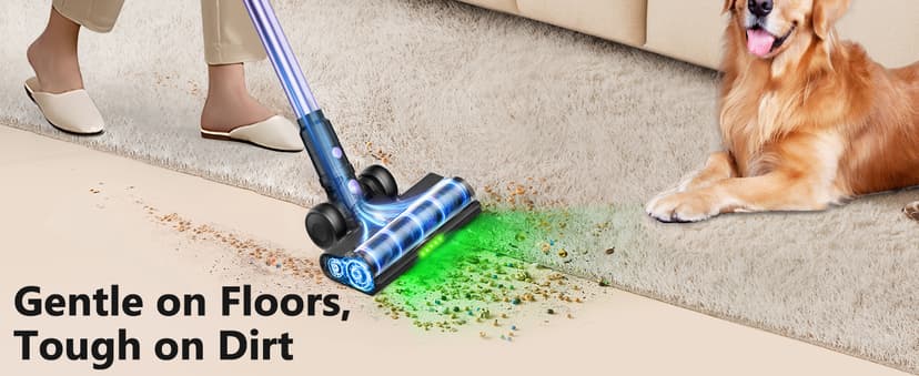 Cordless Vacuum Cleaner, 46KPa/500W Stick Vacuum with 55 Mins Runtime, Self-Standing Vacuum Cleaner for Home, LED Display, Anti-Tangle Brush, Rechargeable Vacuum for Hardwood Floor, Pet Hair (Violet)