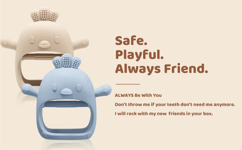 2 Pack Baby Teething Toy Silicone Teething Mitten for Babies Over 3 Months Anti Dropping Wrist Hand Teethers Baby Chew Toys for Sucking Needs, BPA Free (Blue & Caramel)