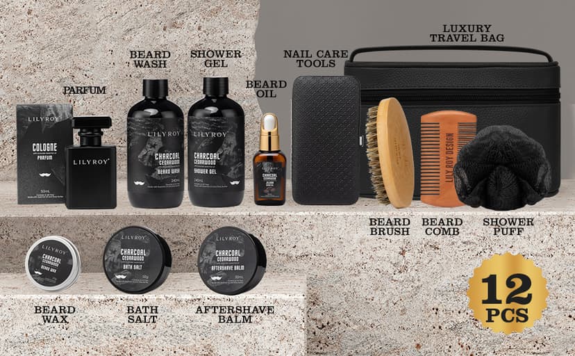 Father's Day Gift for Men - Luxury 30-Piece Bath & Beard Gift Set for Men, Bath & Body Care Kit for Him with Beard Wax | Christmas, Valentine's Day, Birthday, Spa Kit Travel Bag Gift for Dad