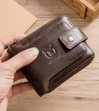 BULLCAPTAIN Genuine Leather Men's Wallet with Zipper Vintage RFID Blocking Large Capacity Wallet for Men with 14 Credit Card Slots and 1 ID Window T23 (Coffee)