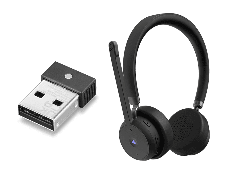 Lenovo Wireless VoIP Headset Teams Certified, Noise-Canceling Mic, Bluetooth 5.3 Multipoint, USB-A Receiver, 31-Hour Talk & 60-Hour Playback, Lightweight Over-Ear Design, Replaceable Earcups