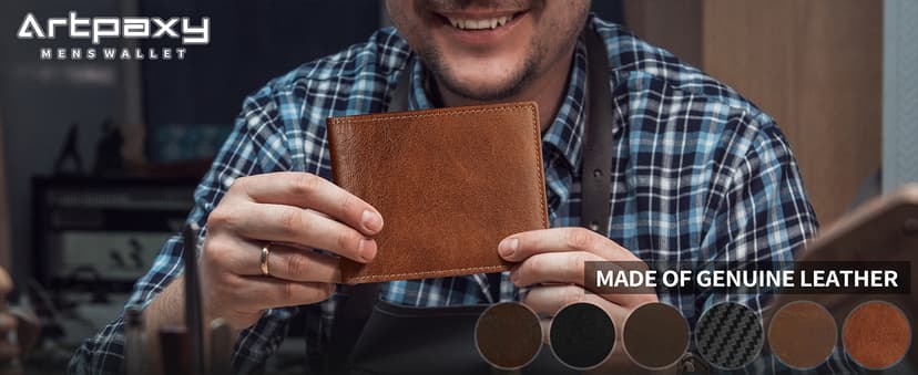 Artpaxy Mens Wallet Genuine Leather Bifold RFID Blocking Wallet for Men with 1 ID Window 13 Card Holders 2 cash pockets 1 Gift Box
