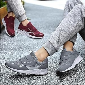 LEADER SHOW Women's Elderly Casual Comfort Walking Shoe Safety Flats Non-Slip Hook & Loop Sneakers
