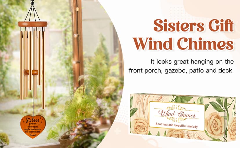 Sisters Gifts from Sister, Sister Birthday Gifts Wind Chime, Bestie Gift for Women, Unique Sisters Gift for Birthday, Christmas, Mothers Day, Wedding, Graduation, Garden Decoration