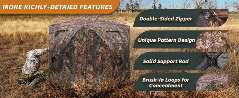 FUNHORUN Hunting Blind with Floor Mat, 360 Degree See Through Ground Blind with Carrying Bag, 2/3/4 Person Pop Up Camouflage Tent Portable Concealed Shelter