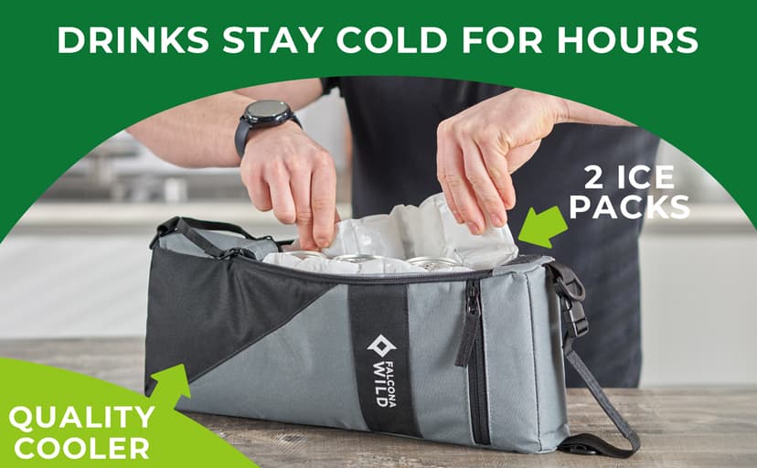 Golf Cooler Bag Plus 2 Ice Packs - Keeps Drinks Cold for Hours - Holds 6 Cans - Fits Discreetly in Golf Bags - Insulated Beer Sleeve and Cooler Accessories