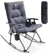 EVER ADVANCED Oversized Folding Rocking Camping Chair, Padded Portable Rocker Chair for Patio, Lawn and Outdoors, Heavy Duty Hard Armchair for Adults Supports 400lbs, Green