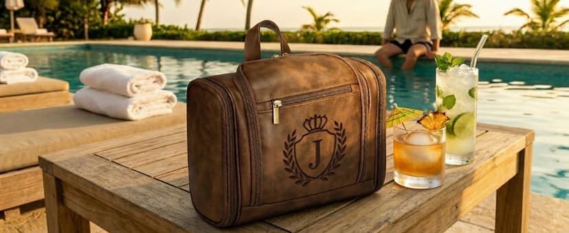 Large Hanging Leather Dopp Kit Engraved Monogram Brown Waterproof Bathroom Shaving Grooming Accessory|Luxury Unique Male Gift Personalized Gifts for Men Dad Father Birthday Toiletry Travel Bag J B0GL21B7QQ